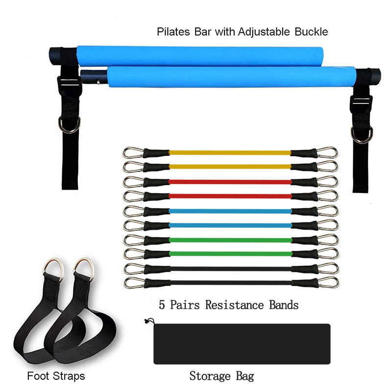  Portable Pilates Bar with resistance bands